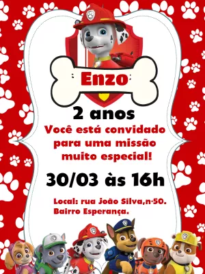 Convite aniversário Patrulha canina com foto - Edite grátis com nosso  editor online