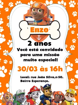 Convite aniversário Patrulha canina com foto - Edite grátis com nosso  editor online