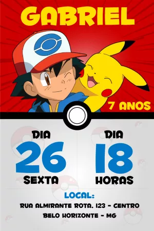 Arte Digital Convite Aniversário Pokémon Carta