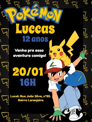 Convite online do pikachu edite grátis