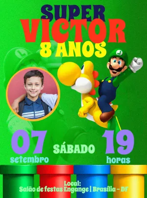 Convite Aniversário Luigi com Foto