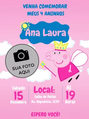 Convite Peppa Pig Princesa para imprimir