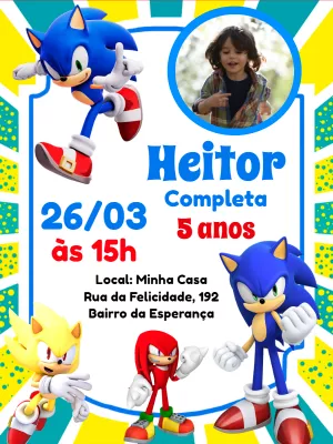 Convite de aniversário Sonic para preencher, baixe grátis convites para  editar…