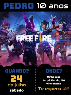 Convite de aniversário Free Fire para editar e para imprimir