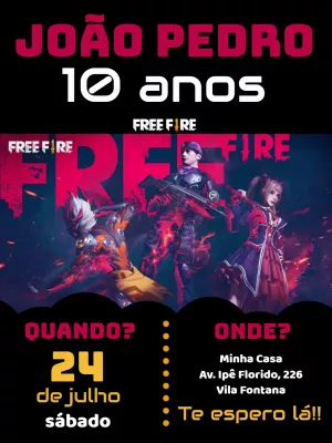 Convite de aniversário Free Fire para editar e para imprimir