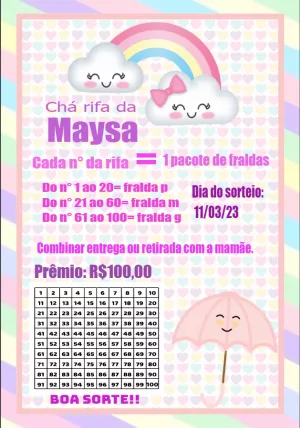 Convite chá rifa Chuva de Amor