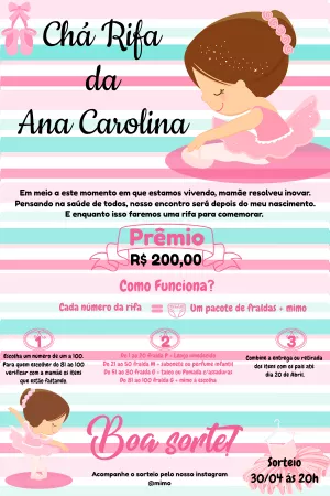 Convite chá de bebê bailarina - Edite grátis com nosso editor online