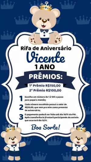 Fazer Convite Online Convite Digital Rifa De Anivers Rio Ursinho Pr Ncipe