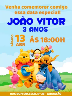 Convite aniversário Ursinho Pooh