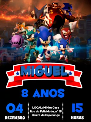 Convite Aniversário sonic, personagens - Edite grátis com nosso editor  online