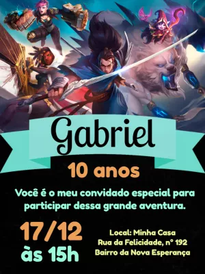 Convite aniversário League of Legends Lol