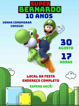 Convite aniversário Super Mário Luigi