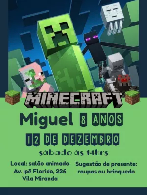 Convite online minecraft editar grátis