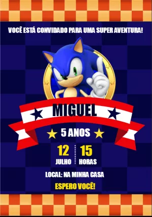 Convite Aniversário Sonic - Arte Digital