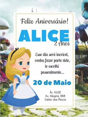 Alice in Wonderland birthday invitation