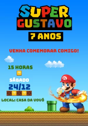 Convite Aniversário Super Mario Bros