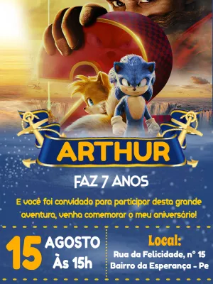 Convite aniversário Sonic - Edite grátis com nosso editor online