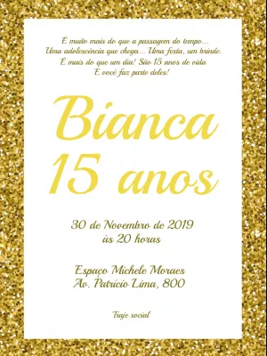 Convite Aniversário de 15 anos Luxuoso Dourado