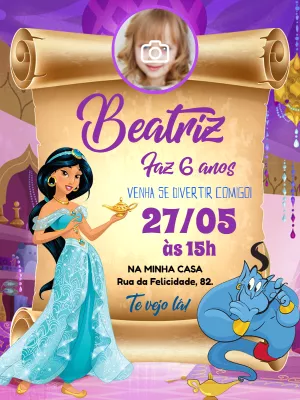 Princess Jasmine Birthday Invitation with photo