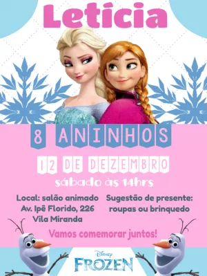 Convite digital frozen para editar Edite Online