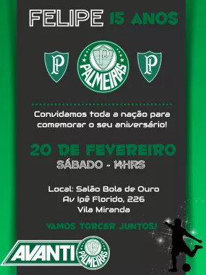 Convite aniversário do palmeiras - Edite grátis com nosso editor