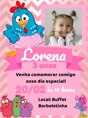 Convite aniversário Galinha Pintadinha com foto