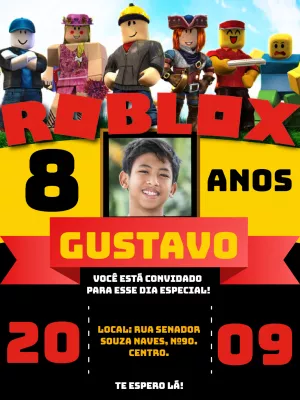 Convite de aniversário infantil roblox - Edite grátis com nosso editor  online