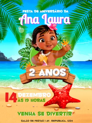 Convite Digital Festa Moana Baby Personalizado