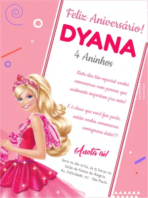 Convite Aniversário da Barbie moda e magia - Edite grátis com nosso editor  online