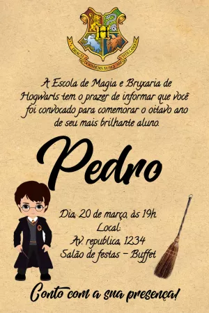 Convite aniversário Harry Potter Carta de Hogwarts