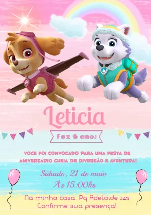 Convite Patrulha Canina para Meninas - Fazendo a Nossa Festa