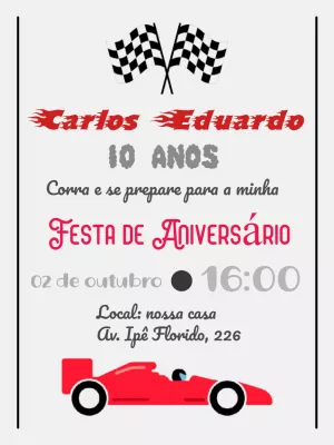 Convite Digital de Aniversário Carro Infantil para Whatsapp