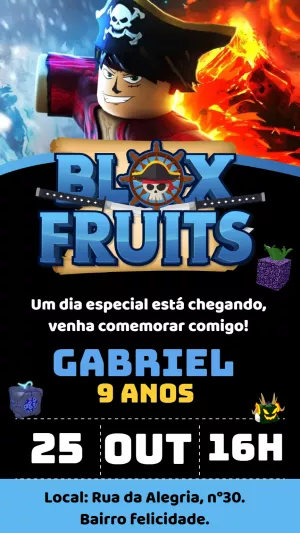 Convite Digital de Aniversário Blox Fruits para Whatsapp