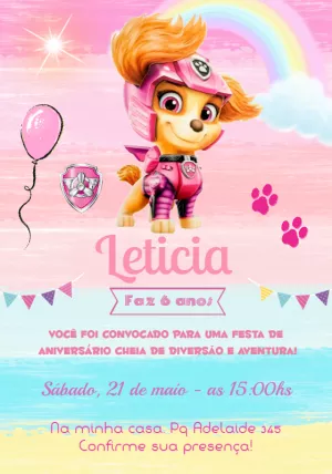 Convite Patrulha Canina para Meninas - Fazendo a Nossa Festa