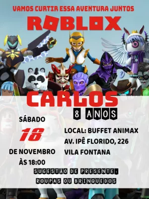 Convite de aniversário Roblox