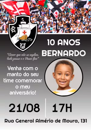 Convite Aniversário Vasco com foto