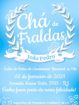 Convite Chá de fraldas, Convite Chá de fraldas, menino, chá de baby, azul -  Edite grátis com nosso editor online