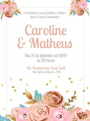 Convite Casamento Floral Boho Chic - Edite grátis com nosso editor online