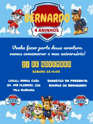 Grátis - Fazer convite online convite digital aniversário patrulha canina