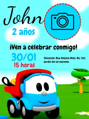 Hacer invitación online invitación de cumpleaños digital Léo o Caminhão con  foto