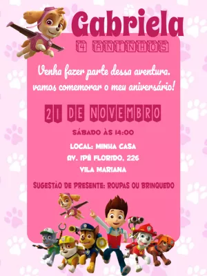 Invitación rosada del cumpleaños de la muchacha de la Patrulla Canina - Un  increíble editor en línea para editar las invitaciones, logos, tarjetas,  arte de redes sociales, carteles y mucho más!