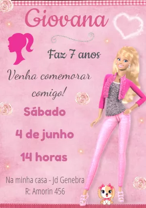 Convite Digital Barbie Virtual Online Whatsapp E-mail