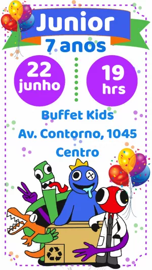 Convite aniversário Rainbow Friends - Edite grátis com nosso editor online