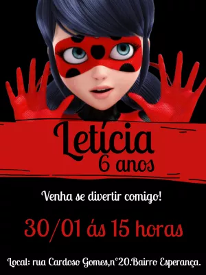 Convite aniversário Ladybug - Edite grátis com nosso editor online