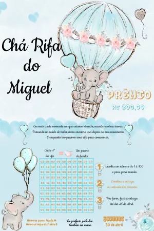 Chá Rifa Convite + Cartela Virtual, tema Balão - Suh Artes.