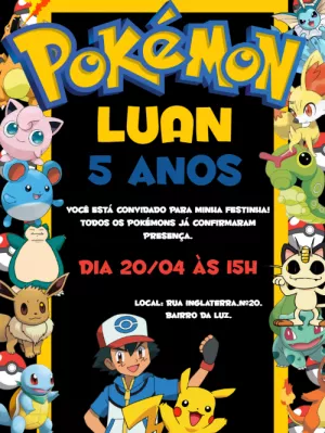 Convite de aniversário Pokémon