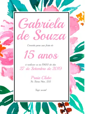 Convite Festa de 15 Anos no Jardim em Aquarela