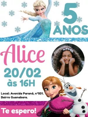 Convite aniversário frozen para editar Edite Online