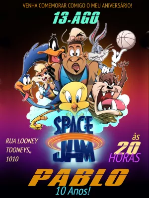 Space Jam birthday invitation