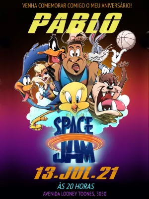 Space Jam birthday invitation